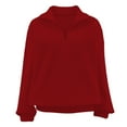 thumbnail image 4 of Fiaer Womens Sweatshirts Quarters Zip Pullovers V-Neck Long Sleeve Lapel Collared Solid Color Trendy Tops Red M, 4 of 5