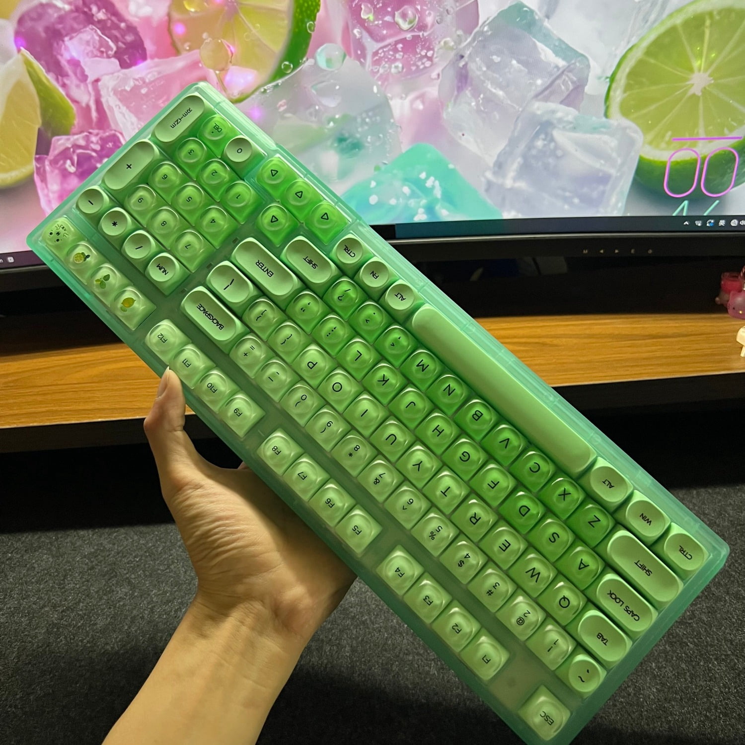 98 Keys Hot Swappable Keyboard, Tri-Mode 2.4G Bluetooth Wired Lime Green RGB Mechanical for PC