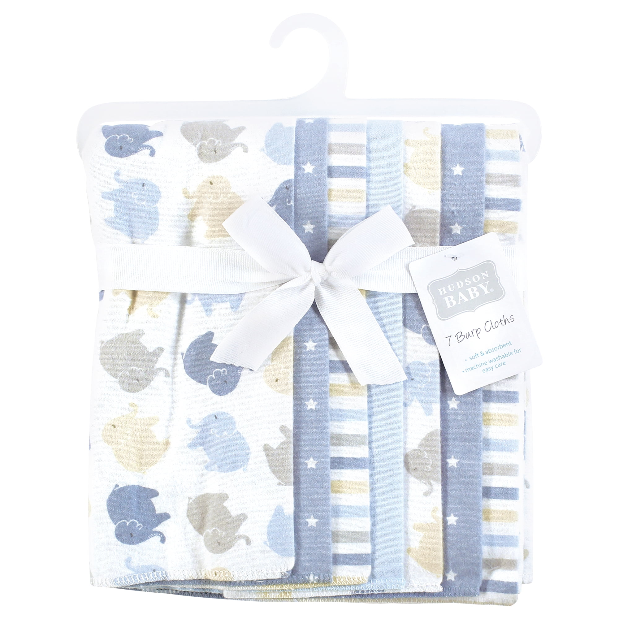 Hudson Baby Infant Boys Cotton Flannel Burp Cloths 7pk, Multi Color Boy Elephant, One Size