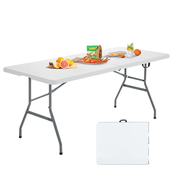 Topcobe Portable Folding Camping Table with Carrying Handle for Picnic, Picnic Camping Table for Family, White