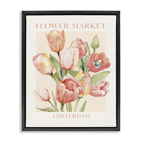 Stupell Industries Amsterdam Flower Market Plants & Flowers Painting Black Floater Framed Canvas Art Print Wall Art, 17 x 21