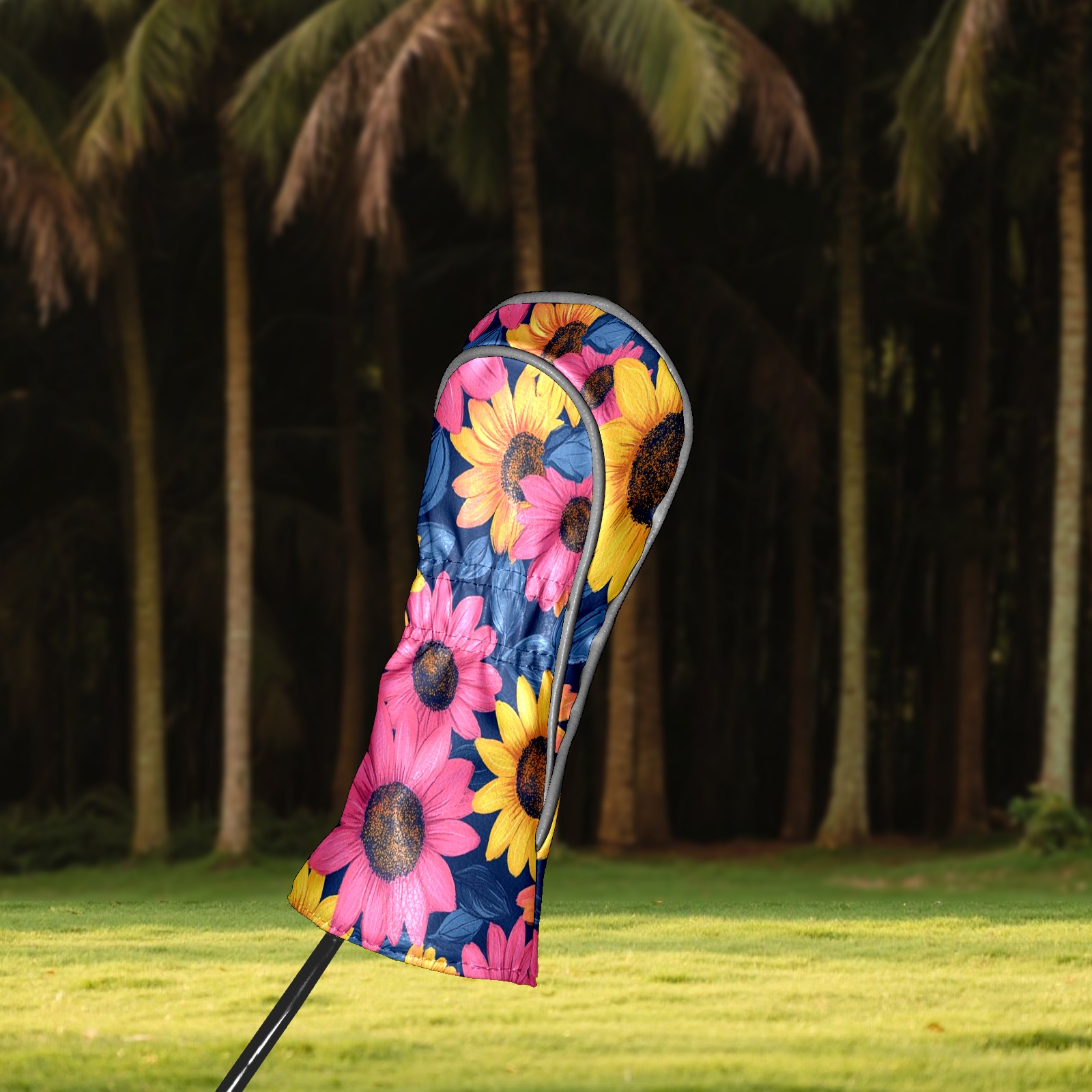 Golf Head Covers Sunflower Pattern for Driver, Wood & Hybrid, Premium Waterproof PU Leather with Plush Lining, Cheerful Floral Golf Gifts