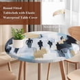 thumbnail image 3 of Modern Canvas Round Tablecloth 36-44 Inch Round Fitted Table Cloth with Elastic Edge, Abstract Oil Painting Art Waterproof Table Cover Protector for Outdoor Picnic Party Dining, 3 of 6