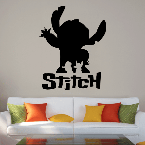 Waving Silhouette Lilo and Stitch Disney Cartoon Wall Sticker Art Decal for Girls Boys Room Bedroom Kindergarten Nursery House Fun Home Decors Stickers Wall Art Vinyl Decoration Size (30x22 inch)