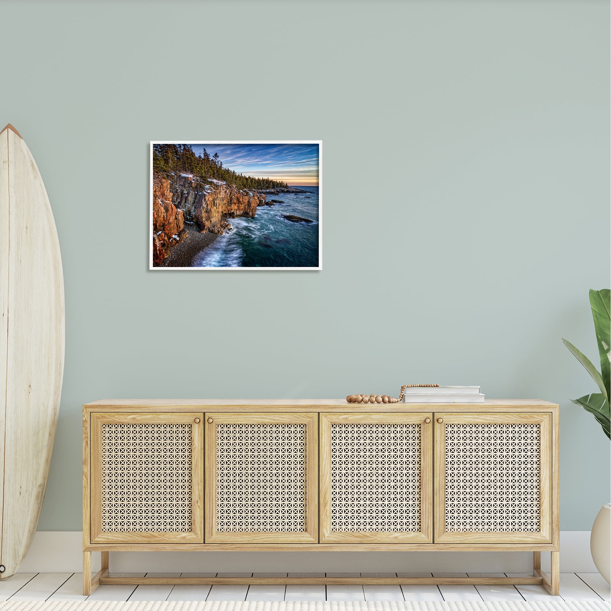Stupell Snowy Cliffs Ocean Tide Waves Landscape Photography White Framed Art Print Wall Art
