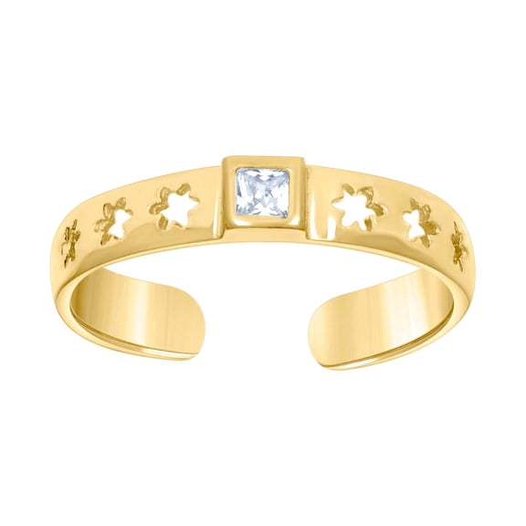 14k Yellow Gold Womens Princess-cut Cubic Zirconia Multi Stars Square Head toe ring 2.8x2.6mm Wide toe ring for Women