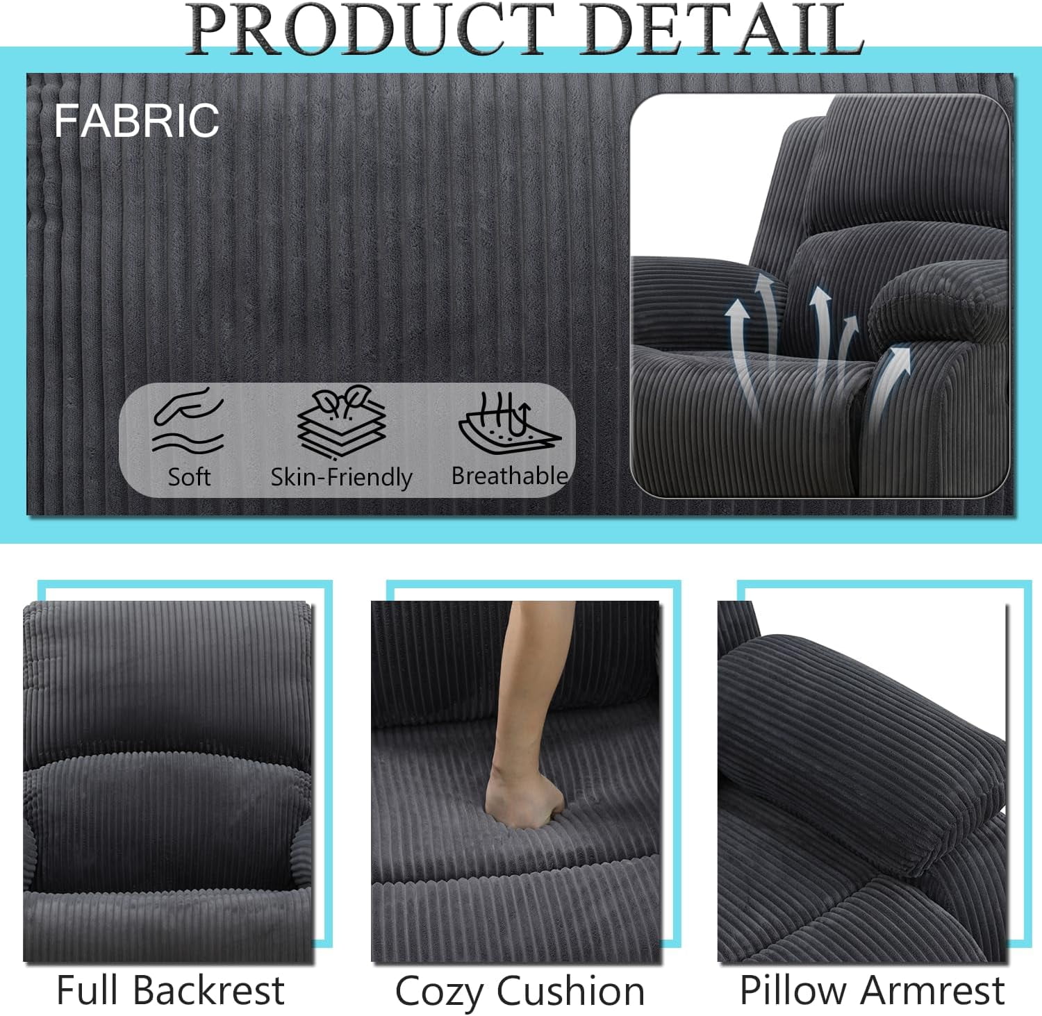 Golden Furniture Recliner Sofa Set, Fabric Reclining Sofa Set for Living Room Furniture Sets, Drak Gray Recliner Couch Set for Living Room/Office/Theater Seating