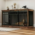 thumbnail image 3 of Uforic Large Dog Crate Furniture with 2 Dog Bowls, 55.1 Inch Heavy Duty Wooden TV Stand, Metal Dog Kennel, Rustic Brown, 3 of 9