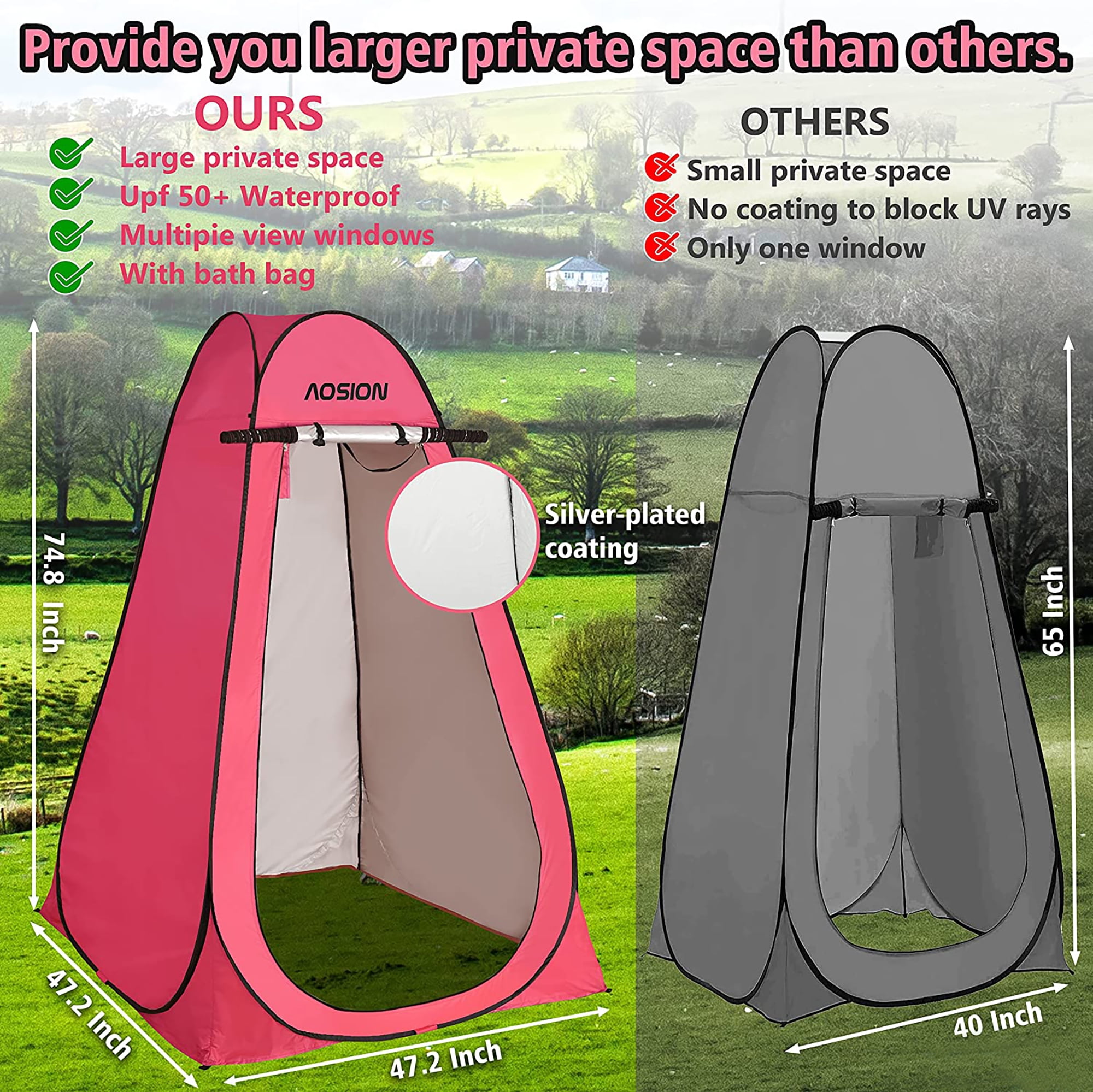 Pop Up Shower Camping Tent, Outdoor Privacy Camp Toilet Tent, Portable Dressing Room with Carrying Bag, Bath Bag for Camping, Hiking