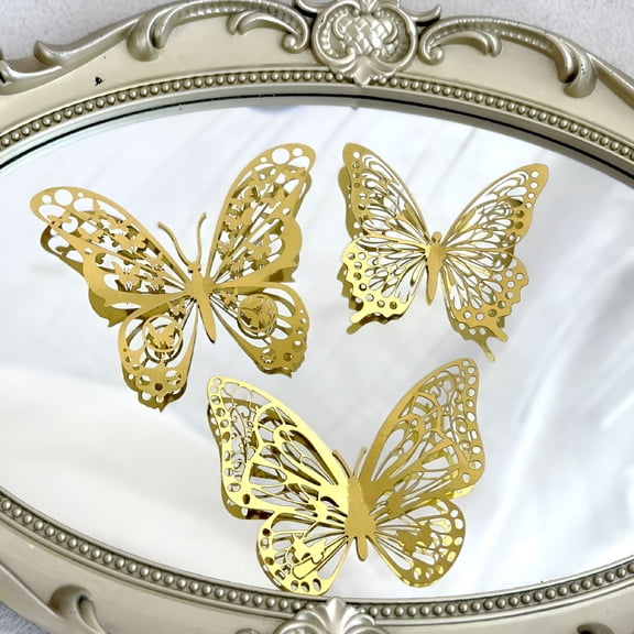 ACDANC 48pcs 3D Gold Butterfly Cupcake Toppers for Cakes,Decorations&Crafts