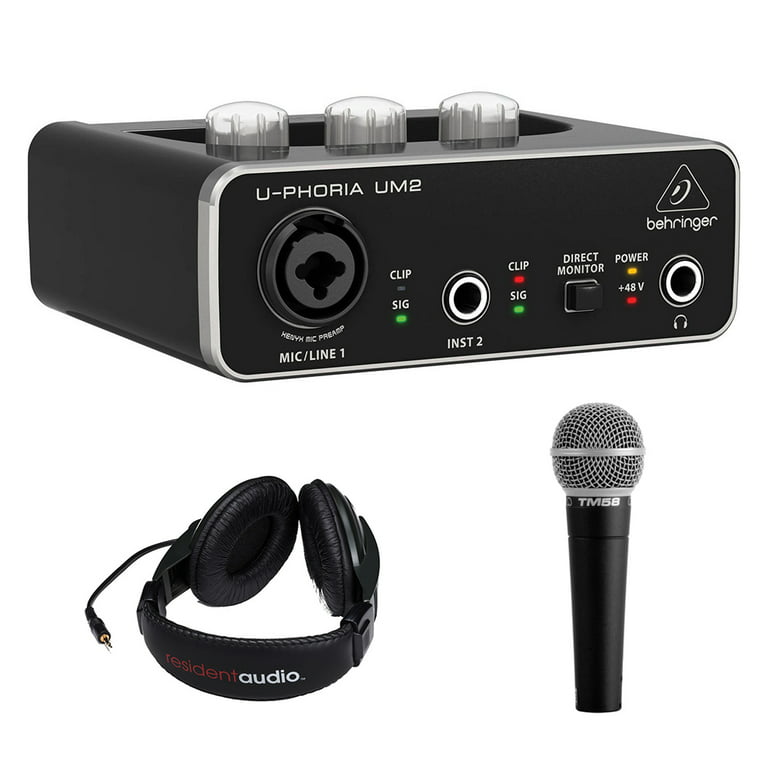 Behringer U-PHORIA 2x2 USB Audio Interface Bundle + Vocal Microphone Headphones - Walmart.com