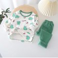 thumbnail image 2 of Odeerbi Kids Boys Girls Long Johns Thermal Underwear Set Base Layer Set Children's Winter Pajamas Cartoon Print Long Sleeve Home Clothes Casual Two-Piece Suits Green, 2 of 3