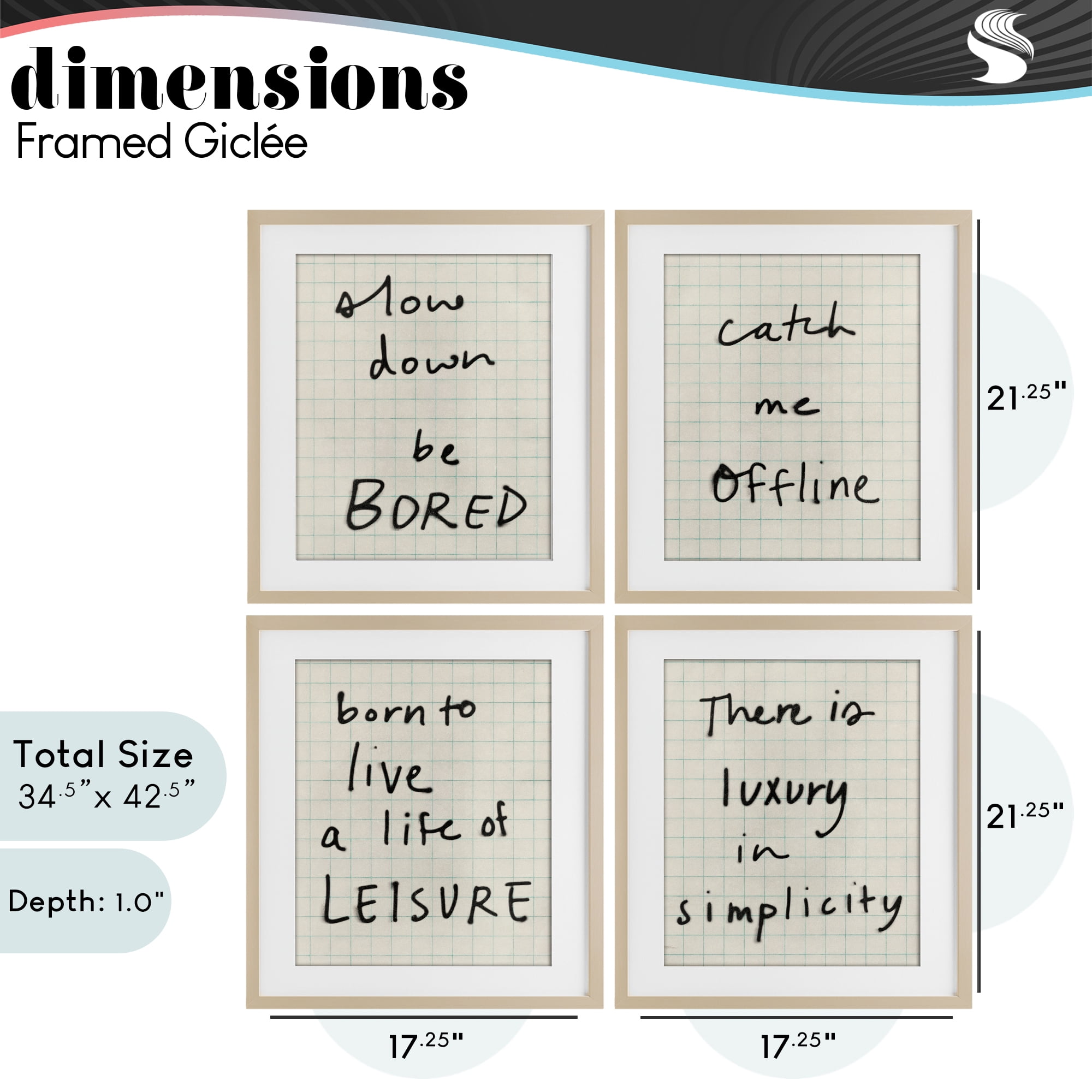 Stupell Industries Bored Scrawl Sayings 4 Piece Birch Framed Print Under Glass Set, design by Victoria Barnes