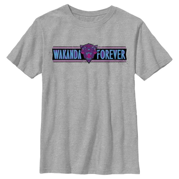 Boy's Black Panther: Wakanda Forever Logo Banner  Graphic Tee Athletic Heather Small