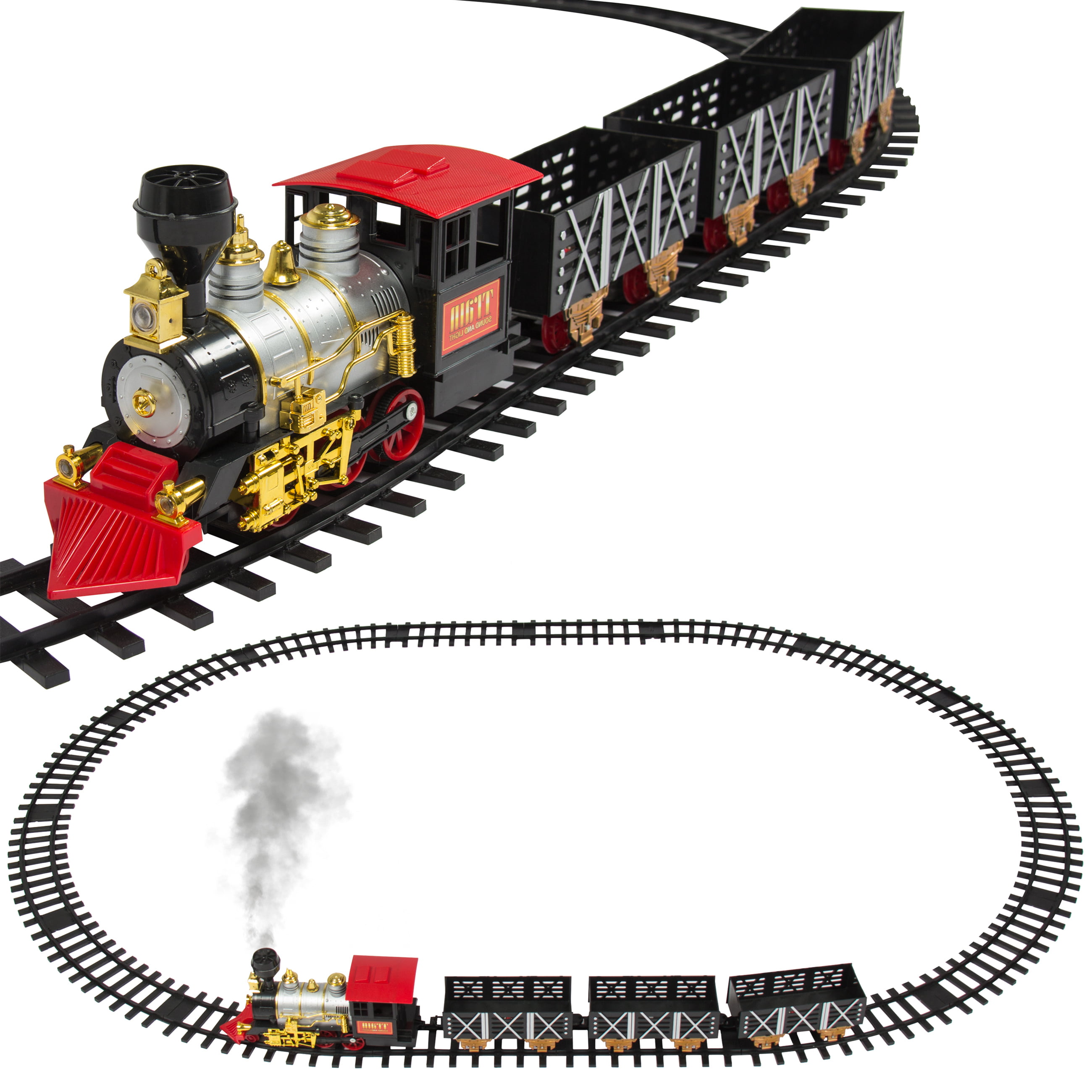 Kids Classic Battery Operated Train Set Toy With Tracks Light Engine Carriages 