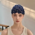 thumbnail image 4 of Unique Bargains Women's 1pc Fashion Faux Pearl Floral Wide Headwrap 9.45"x5.12" Navy Blue, 4 of 5