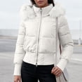 thumbnail image 2 of Purcolt Women's Cropped Puffer Jacket with Furry Hood Long Sleeve Full Zip Warm Winter Coats Casual Thick Outerwear, 2 of 8