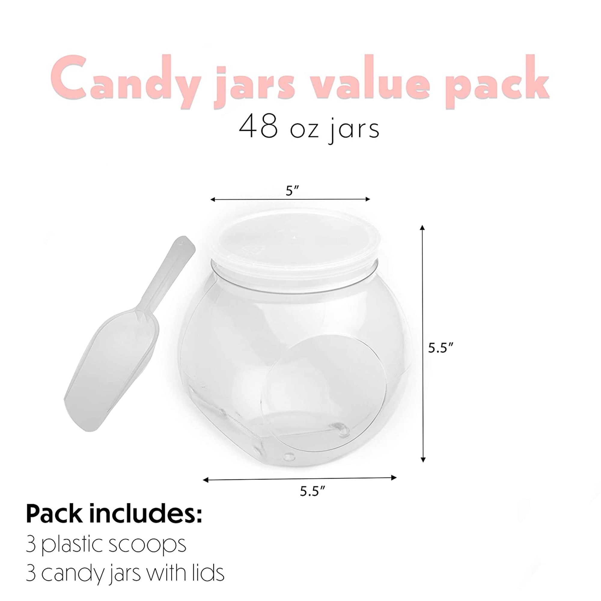Woozettn Candy Jars with Lids,3 Pack-48 oz Plastic Candy Jars Clear Cookie Container,Perfect Canister Container for Wedding & Home Décor Centerpiece