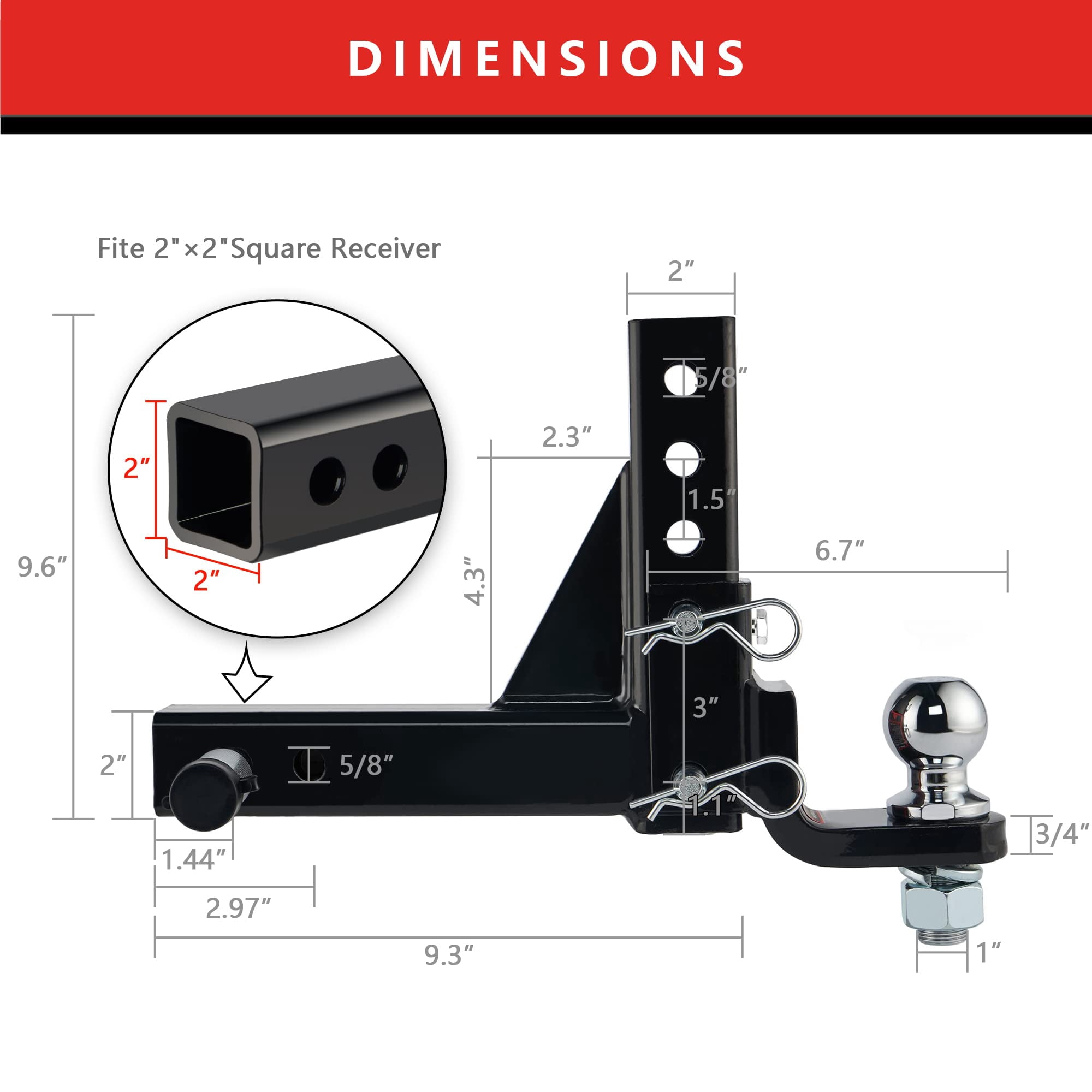 TYT Trailer Hitch Ball Mount 2" Ball W/ Pin Or Lock, 6" Drop, Fits 2