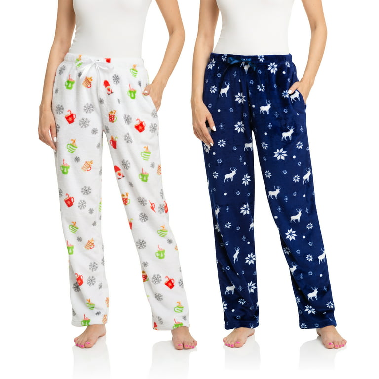 Jo & Bette Women's Fleece Pajama Pants with Pockets, Plaid Sleep Pants, 2  Pairs 