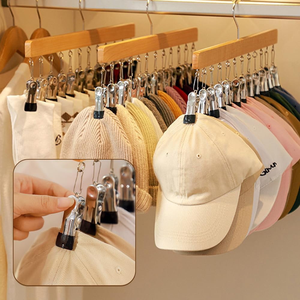 Space Saving Hanging Closet Organizer with 10/12 Clips, Multi-Purpose Storage Hanger for Jeans Skirts Scarves Socks, Heavy Duty Metal Frame with 360° Rotating Hook