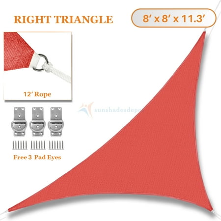 Right Triangle Sail Shade Sunshades Depot 8' x 8' x 11.3' Sun Shade Sail Right Triangle Permeable Canopy Red Custom Size Available Commercial Standard ()