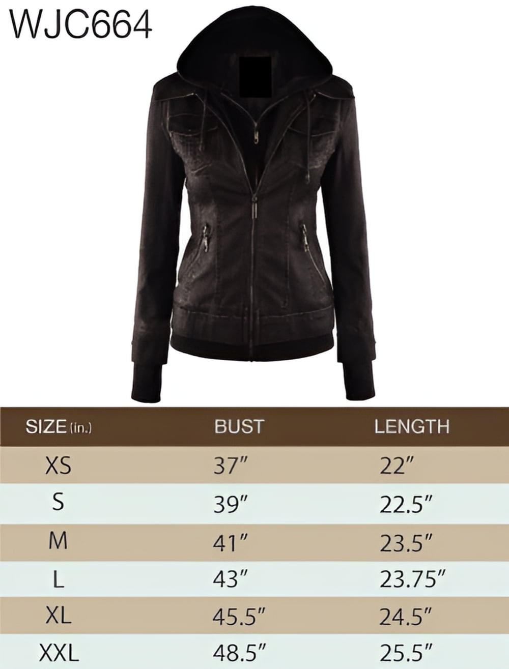 Made by Johnny Women's Faux Leather Jacket with Hoodie L COFFEE