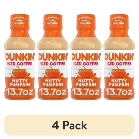 (4 pack) Dunkin' Nutty Pumpkin Iced Coffee Single Bottle, 13.7 fl oz