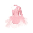 thumbnail image 6 of renvena Kids Girls Sequins Feather Tulle Skirted Leotard Unitard Biketard Latin Modern Jazz Dancewear A Pink 8, 6 of 7