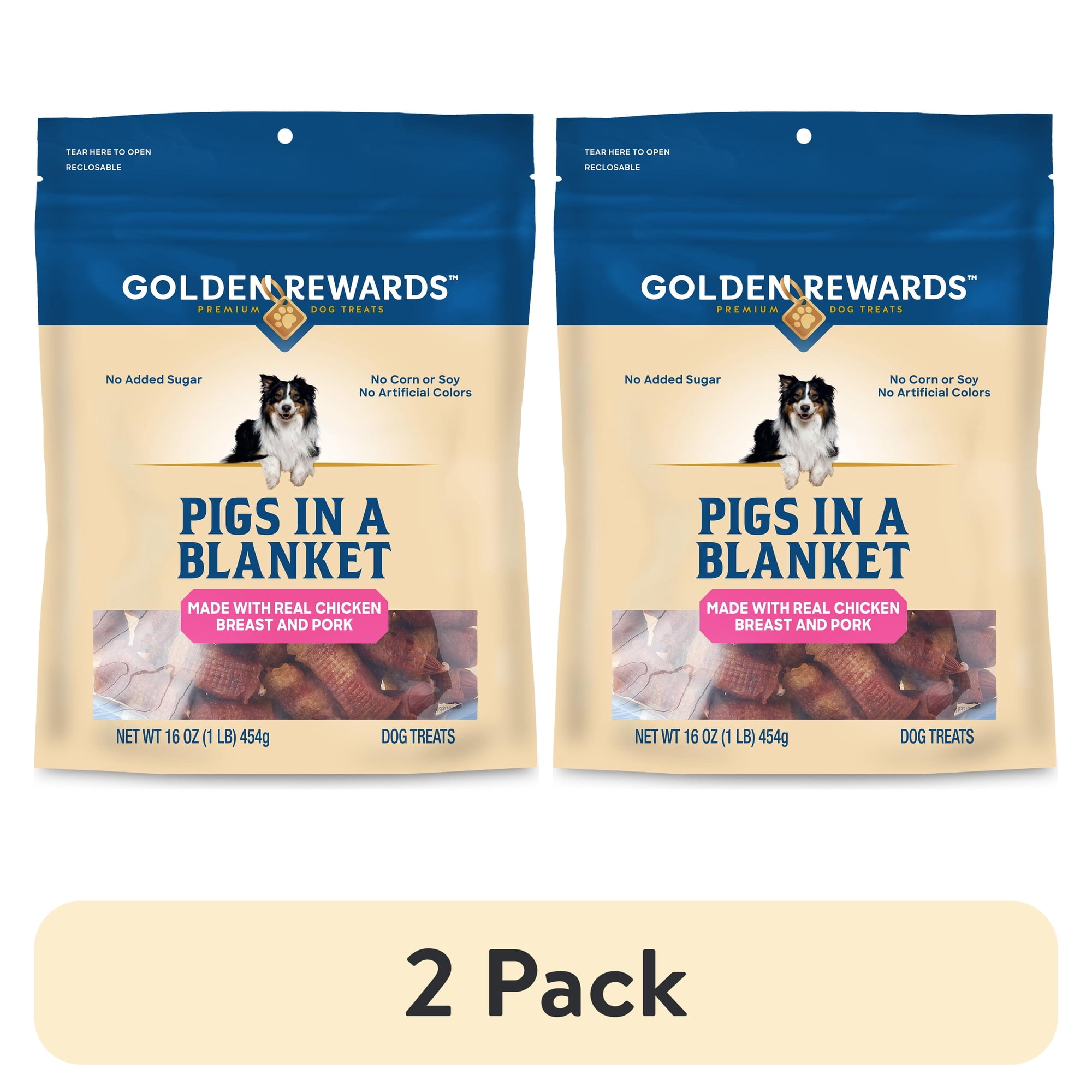 (2 pack) GR Pigs in a Blanket Chicken and Pork Sausage Dog Treats, 16 oz