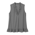 thumbnail image 4 of Flowy Summer Shirts for Women V-Neck Ruffle Trim Linen Top Breathable Casual Summer Tank Tops for Daily Vacation Wear Gray 2XL, 4 of 6