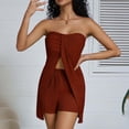 thumbnail image 2 of EINCcm Women Y2k 2 Piece Pants Set Strapless Off Shoulder Tube Tops High Waist Shorts Set Summer Outfits, 2 of 7