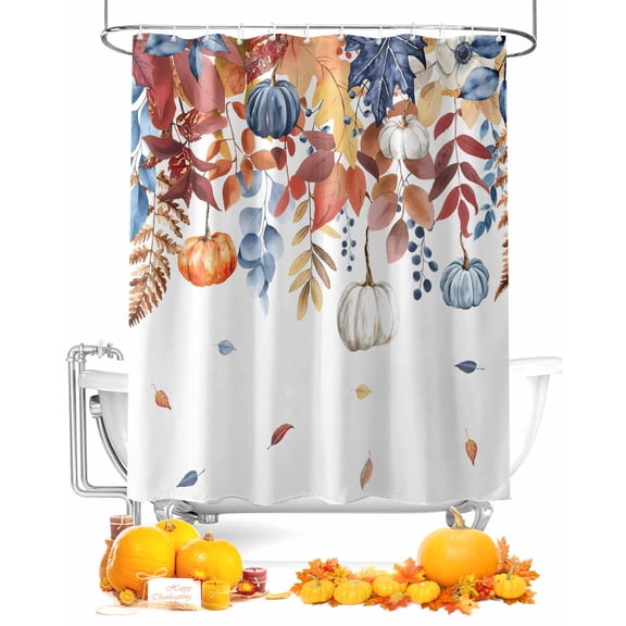 Fall Pumpkin Shower Curtain Set ,Waterproof Fabric Shower Curtains Maple Leaves Orange Leaf Thanksgiving Shower Curtains for Bathroom,Bathroom Decor 36"x78"