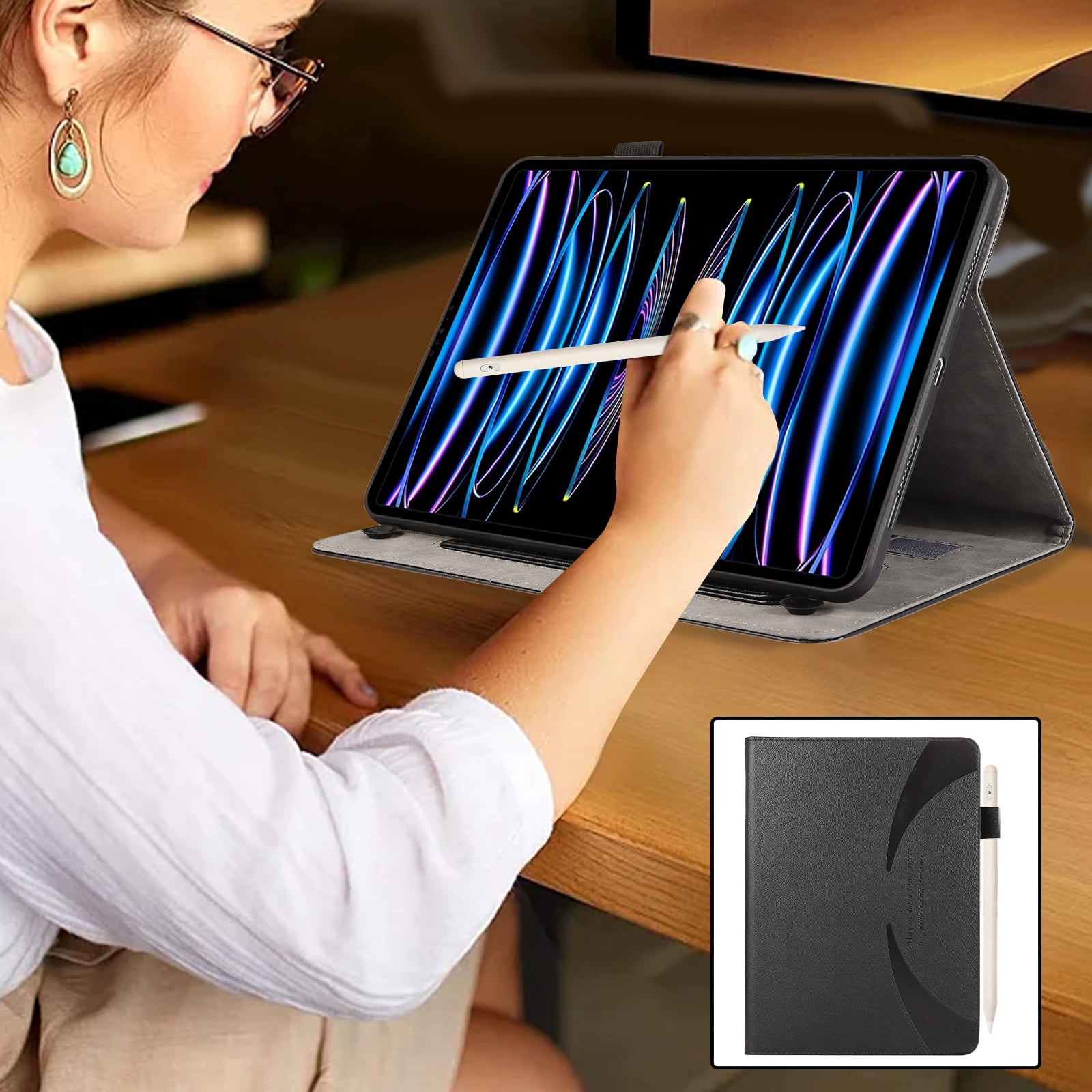 Allytechgroup Premium iPad Air 11 Case 2024 - Protective Business Type Flip Cover with Vertical Stand & Pencil Holder for Apple iPad Air 11 inch 2024, Black
