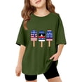 thumbnail image 3 of CCRFTGI American 4th of July Tops for Kids Girls Size 7 Short Sleeve Funny July 4th Celebration Summer Cute T-Shirts Independence Day Girls Clothes Tshirts Army Green 5-6 Years, 3 of 4