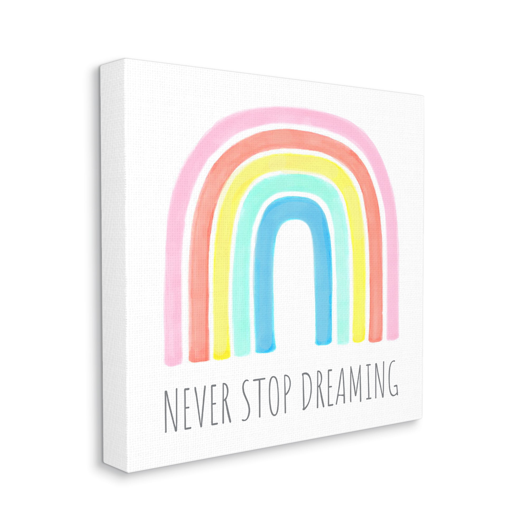Stupell Industries Never Stop Dreaming Children's Phrase Vibrant Pastel Rainbow, 24 x 24,Design by Reesa Qualia
