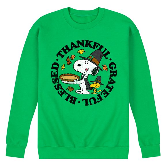 Peanuts - Thankful Grateful Blessed - Men's Crew Neck Fleece Pullover