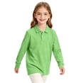 thumbnail image 3 of Girls Ruffle Collar Polo Shirt with Long Sleeves ruffle collar girls polo School Uniform Daily Wear autumn school clothes for girls Light Green 130, 3 of 7