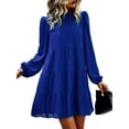 thumbnail image 7 of Inadays 2023 Women's Spring Summer Long Sleeve Dress Ruffle Mock Neck Tiered Mini Babydoll Dress Casual Swing Tunic Shift Dresses, Blue, L, 7 of 7