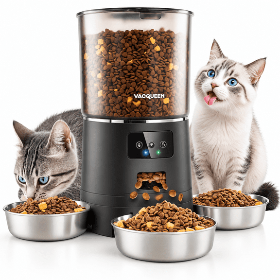 RAIRSKY Automatic Cat Feeder for 3 Cats, 6L/25 Cups Smart Wifi Pet Feeder, Strong Anti-Jam System, Dual-Effect Desiccant Cat Food Dispenser, with 10S Voice Recorder for Cats and Small Dog(Black)