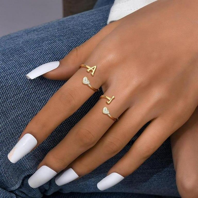 Amazon.com: WFYOU Heart Initial Ring for Women Silver Rose  Letter O Gold Heart Initial Ring Silver Rose Gold Plated Ring main image 2