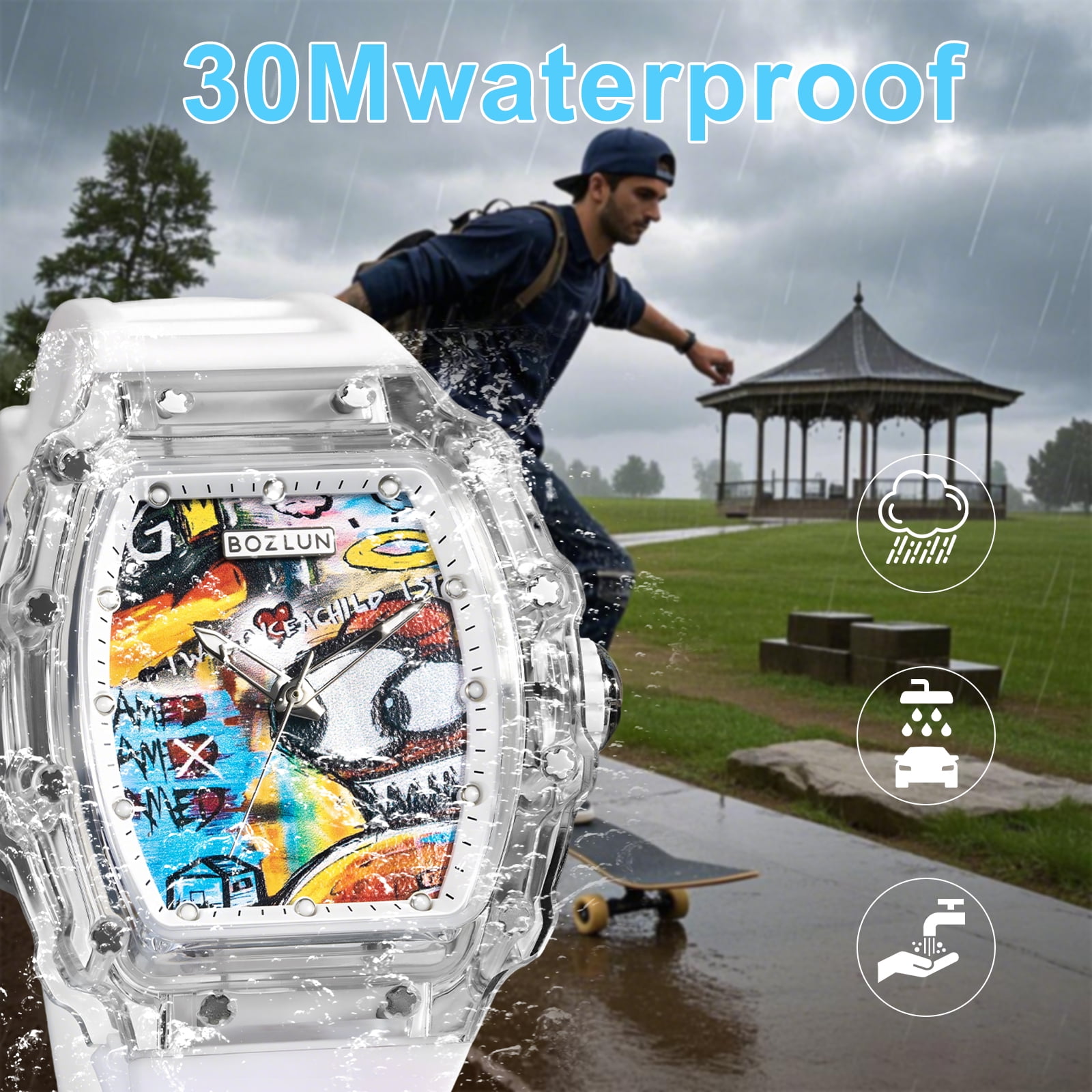 BOZLUN Men Watch Luxury Automatic Mechanical Watches Self Winding, Luminous Waterproof 3D Dial Watches for Men White