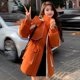 thumbnail image 2 of Chaqueta de plumón para mujer, abrigo de invierno, parka gruesa, holgada, cálida, con capucha, con parches de colores contrastantes, abrigos acolchados de longitud media para la calle, 2 of 4