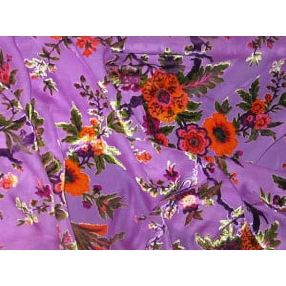 Decorative Silk Inc. 100% SILK VELVET BURNOUT FLOWERS FABRIC 45” WIDE BY THE YARD (PURPLE - AA26)