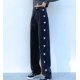 thumbnail image 1 of Pantalones vaqueros con estampado de corazón y pierna ancha para mujer, pantalones rectos con bolsillos y cintura alta, pantalones vaqueros holgados de estilo urbano, pantalones vaqueros, 1 of 3