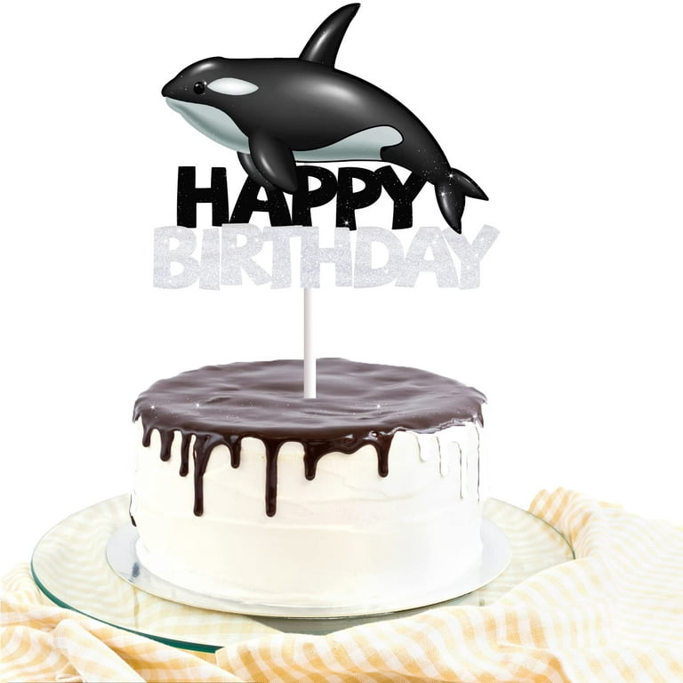 Killer Whales Cake Topper GP27 for Boys Girls Baby Shower Whales Happy Birthday  Cake Decorations Ocean Cute Animals Theme Party Supplies Fish Glitter Cake  Decor 