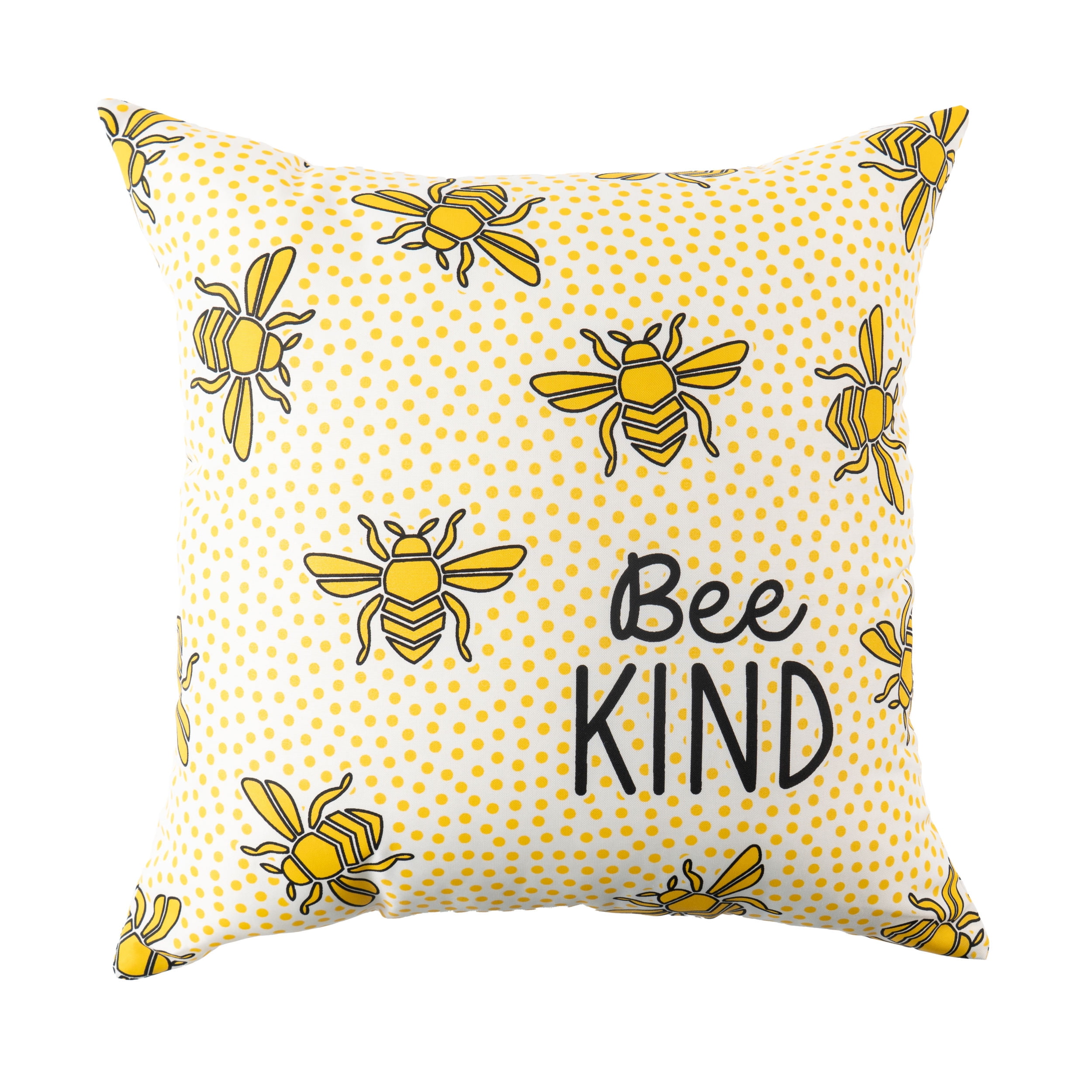 Mainstays Bee Kind Dots Reversible Outdoor Throw Pillow, 16 in, Novelty Print