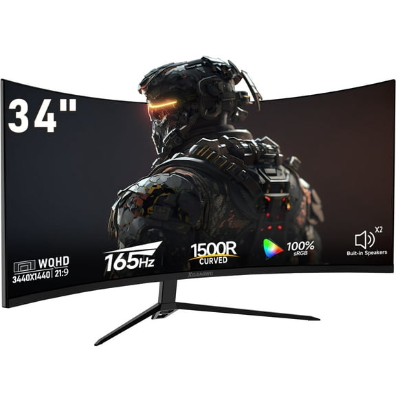 34" Ultrawide Curved Gaming Monitor - 165Hz, 3440x1440P, 21:9, 1500R, with Speakers RGB Backlighting for Gaming & Office