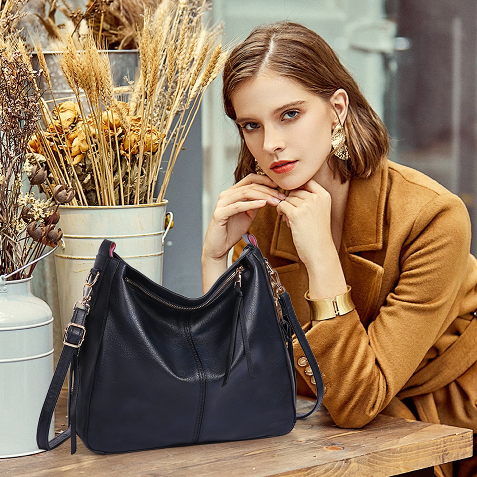 GAEKEAO Hobo Bag for Women Large Soft Leather Shoulder Bag with Adjustable Strap, Slouchy Crossbody Handbag for Daily Work