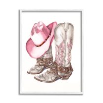 Stupell Industries Pink Glam Cowgirl Boots Beauty & Fashion Painting White Framed Art Print Wall Art, 16 x 20